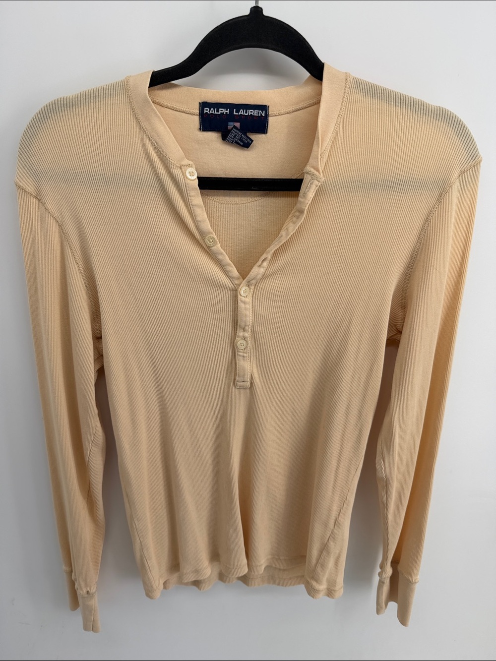 Vintage Y2K Ralph Lauren 100% cotton ribbed knit Henley 1/4 button up shirt sz L